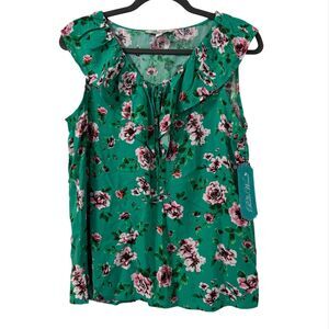The Pioneer Woman Sleeveless Floral Ruffle Neck‎ Top XS Country Farmhouse